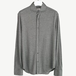 Brunello Cucinelli Dark Grey Silk & Cotton Jersey Button-Up Basic Fit Shirt